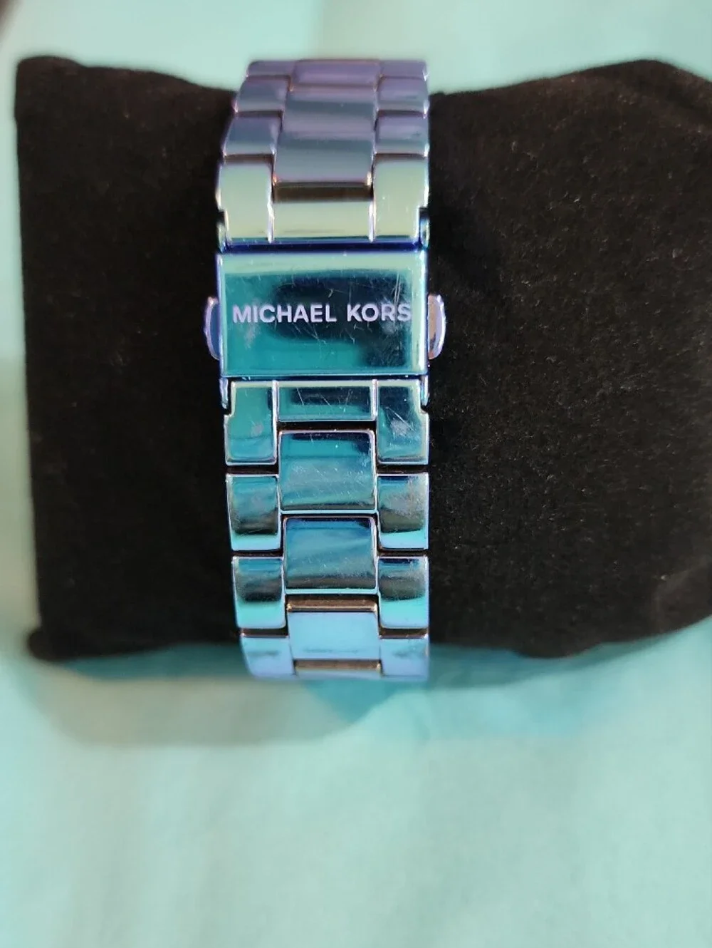 MICHAEL KORS Iridescent Blue Chronograph Watch with Crystal Bezel